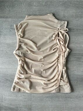 Sleeveless Ruched Tie-Side Tank Top — Cream balletcore